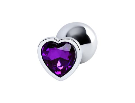 Silver anal plug with purple gem heart-shaped - 3