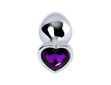 Silver anal plug with purple gem heart-shaped - 4