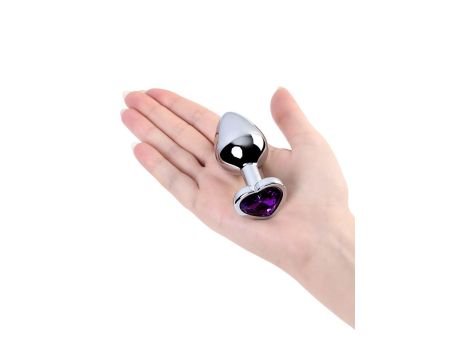 Silver anal plug with purple gem heart-shaped - 6