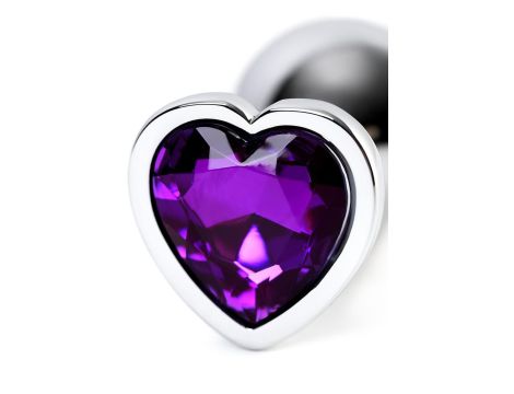 Silver anal plug with purple gem heart-shaped - 8