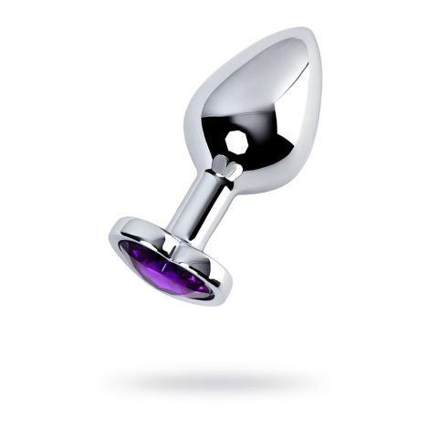 Silver anal plug with purple gem heart-shaped