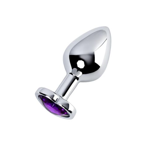 Silver anal plug with purple gem heart-shaped - 2