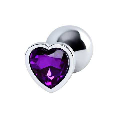 Silver anal plug with purple gem heart-shaped - 3