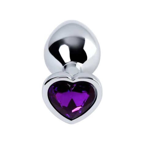 Silver anal plug with purple gem heart-shaped - 4