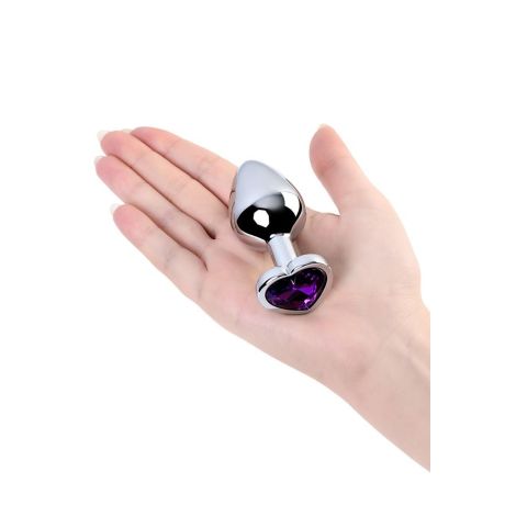 Silver anal plug with purple gem heart-shaped - 6