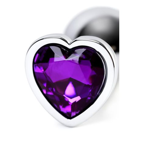 Silver anal plug with purple gem heart-shaped - 8