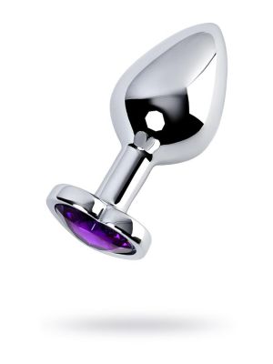 Silver anal plug with purple gem heart-shaped