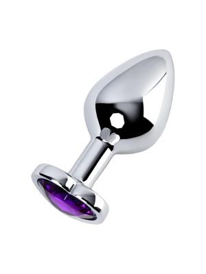 Silver anal plug with purple gem heart-shaped - image 2