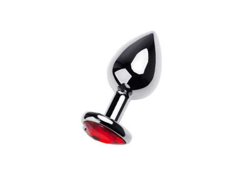 Silver anal plug TOYFA Metal with red heart-shaped gem - 2