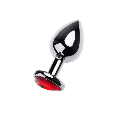 Silver anal plug TOYFA Metal with red heart-shaped gem - 2