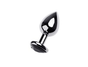 Silver anal plug TOYFA Metal with black heart-shaped gem, length 7 cm, diameter 1,8-3,3 cm, weight 92 gr - image 2