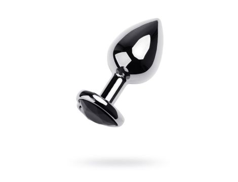 Silver anal plug TOYFA Metal with black heart-shaped gem, length 7 cm, diameter 1,8-3,3 cm, weight 92 gr