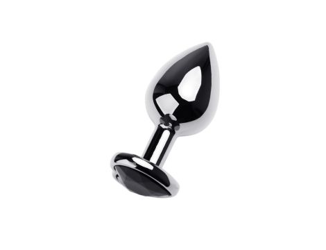 Silver anal plug TOYFA Metal with black heart-shaped gem, length 7 cm, diameter 1,8-3,3 cm, weight 92 gr - 2