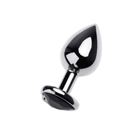 Silver anal plug TOYFA Metal with black heart-shaped gem, length 7 cm, diameter 1,8-3,3 cm, weight 92 gr - 2