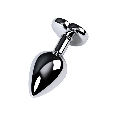 Silver anal plug TOYFA Metal with black heart-shaped gem, length 7 cm, diameter 1,8-3,3 cm, weight 92 gr - 3