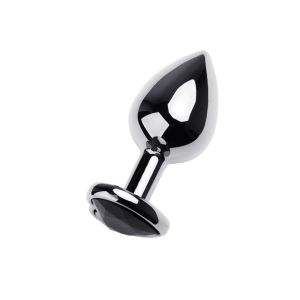 Silver anal plug TOYFA Metal with black heart-shaped gem, length 7 cm, diameter 1,8-3,3 cm, weight 92 gr - image 2