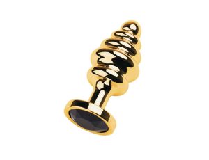 Golden anal plug with  black gem - image 2