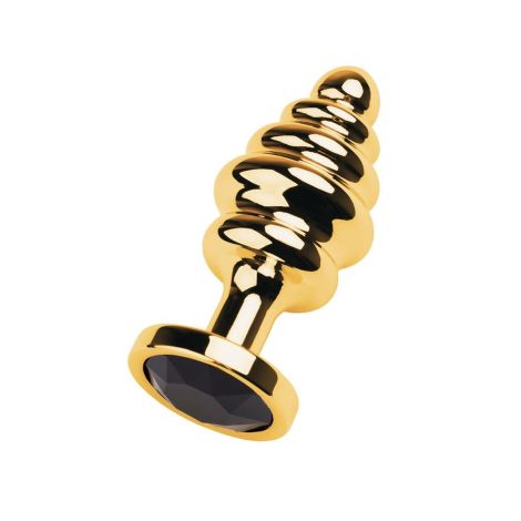 Golden anal plug with  black gem - 2