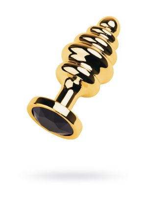 Golden anal plug with  black gem