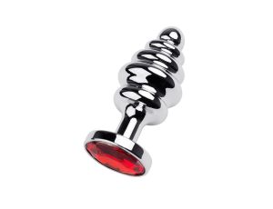 Silver anal plug with red gem - image 2