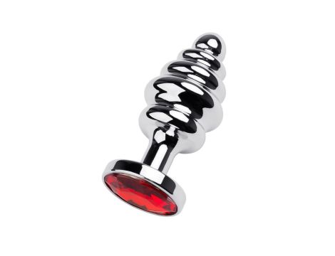 Silver anal plug with red gem - 2