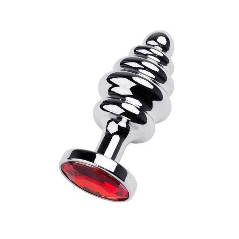 Silver anal plug with red gem - 2