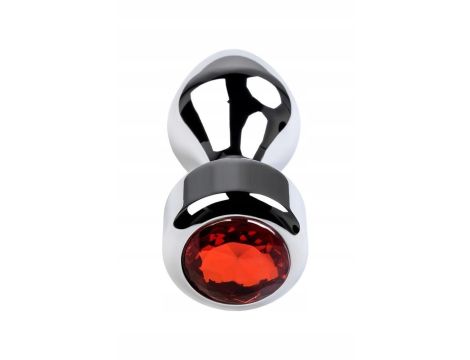 Silver anal plug TOYFA Metal with red round-shaped gem - 2