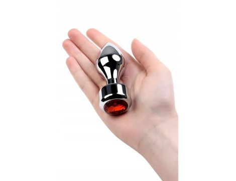 Silver anal plug TOYFA Metal with red round-shaped gem - 3