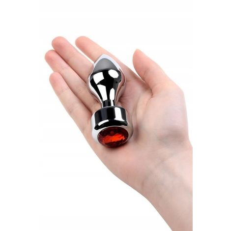 Silver anal plug TOYFA Metal with red round-shaped gem - 3