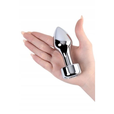 Silver anal plug TOYFA Metal with white round-shaped gem - 3