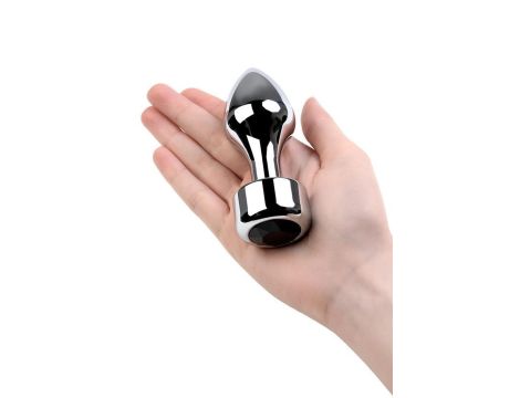 Silver anal plug TOYFA Metal with black round-shaped gem, length 8,2 cm, diameter 2,5-3,8 cm, weight 210 gr - 4