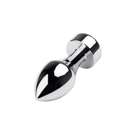 Silver anal plug TOYFA Metal with black round-shaped gem, length 8,2 cm, diameter 2,5-3,8 cm, weight 210 gr - 2