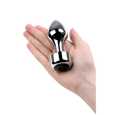 Silver anal plug TOYFA Metal with black round-shaped gem, length 8,2 cm, diameter 2,5-3,8 cm, weight 210 gr - 4