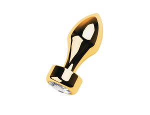 Gold anal plug TOYFA Metal with white round-shaped gem , length 7 cm, diameter 2-3,5 cm, weight 140 gr - image 2