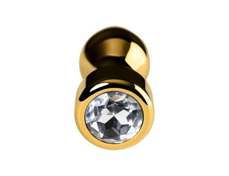 Gold anal plug TOYFA Metal with white round-shaped gem , length 7 cm, diameter 2-3,5 cm, weight 140 gr - 4