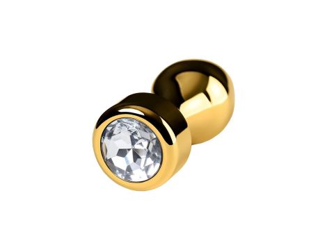 Gold anal plug TOYFA Metal with white round-shaped gem , length 7 cm, diameter 2-3,5 cm, weight 140 gr - 5