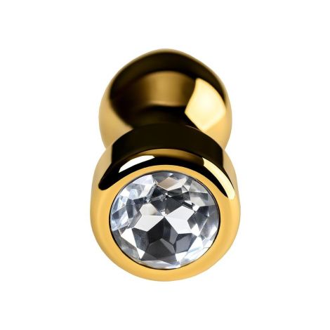 Gold anal plug TOYFA Metal with white round-shaped gem , length 7 cm, diameter 2-3,5 cm, weight 140 gr - 4