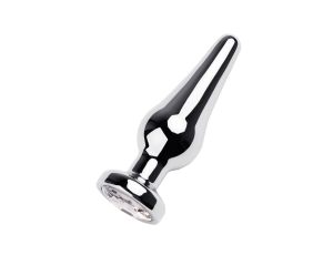 Silver anal plug TOYFA Metal with white round-shaped gem, length 9 cm, diameter 1,5-4 cm, weight 205 gr - image 2