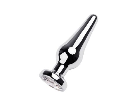 Silver anal plug TOYFA Metal with white round-shaped gem, length 9 cm, diameter 1,5-4 cm, weight 205 gr - 2