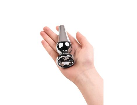 Silver anal plug TOYFA Metal with white round-shaped gem, length 9 cm, diameter 1,5-4 cm, weight 205 gr - 5