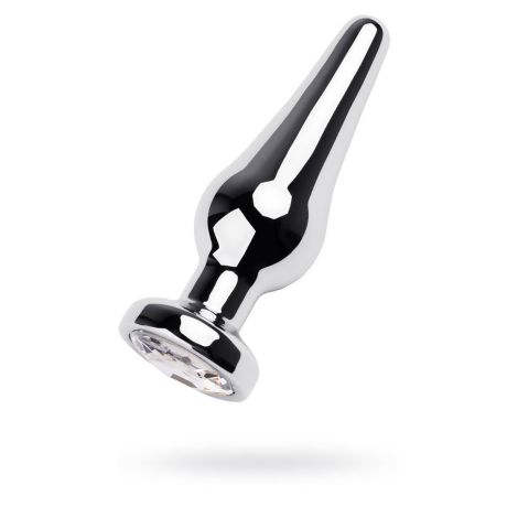 Silver anal plug TOYFA Metal with white round-shaped gem, length 9 cm, diameter 1,5-4 cm, weight 205 gr