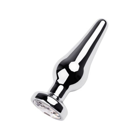 Silver anal plug TOYFA Metal with white round-shaped gem, length 9 cm, diameter 1,5-4 cm, weight 205 gr - 2