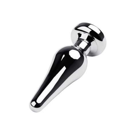 Silver anal plug TOYFA Metal with white round-shaped gem, length 9 cm, diameter 1,5-4 cm, weight 205 gr - 3