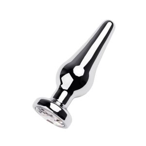 Silver anal plug TOYFA Metal with white round-shaped gem, length 9 cm, diameter 1,5-4 cm, weight 205 gr - image 2