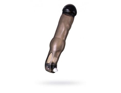 xToyFa XLover, Penis Sleeve, for increase in size with vibration, TPE, transparent black, 19.4 cm