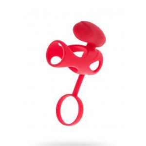 Black & Red, Penis ring with vibration, clitoral stimulation, silicone, red 14.5 cm - image 2