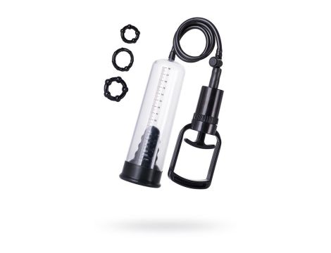 A-TOYS, Penis Pump, PVC, Black, 23.5 cm 3 cock rings included