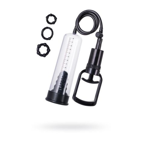 A-TOYS, Penis Pump, PVC, Black, 23.5 cm 3 cock rings included