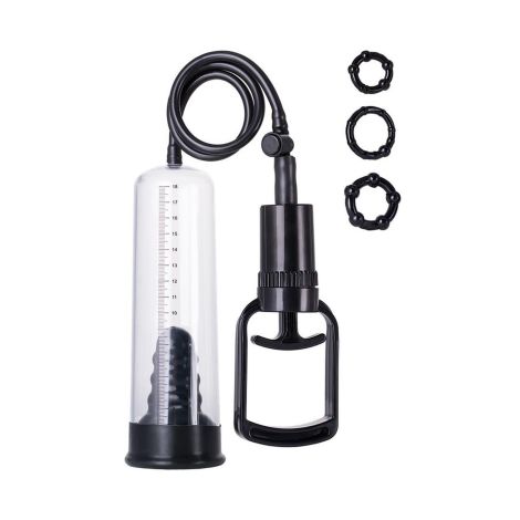 A-TOYS, Penis Pump, PVC, Black, 23.5 cm 3 cock rings included - 2