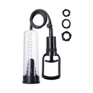 A-TOYS, Penis Pump, PVC, Black, 23.5 cm 3 cock rings included - image 2